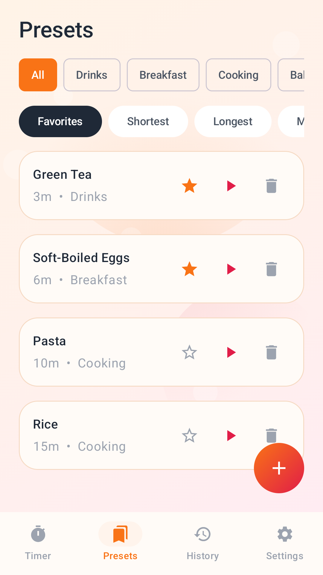 Presets screen